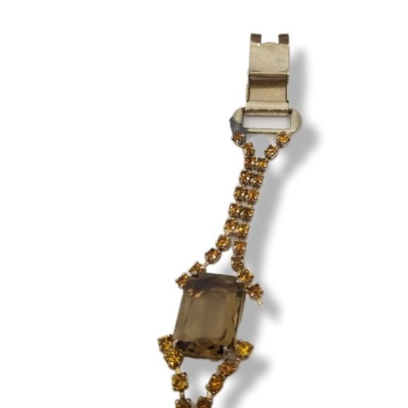 VINTAGE 1950s SPARKLING AMBER COLOR AUSTRIAN CRYSTAL & GOLDTONE BRACELET - Picture 8 of 12